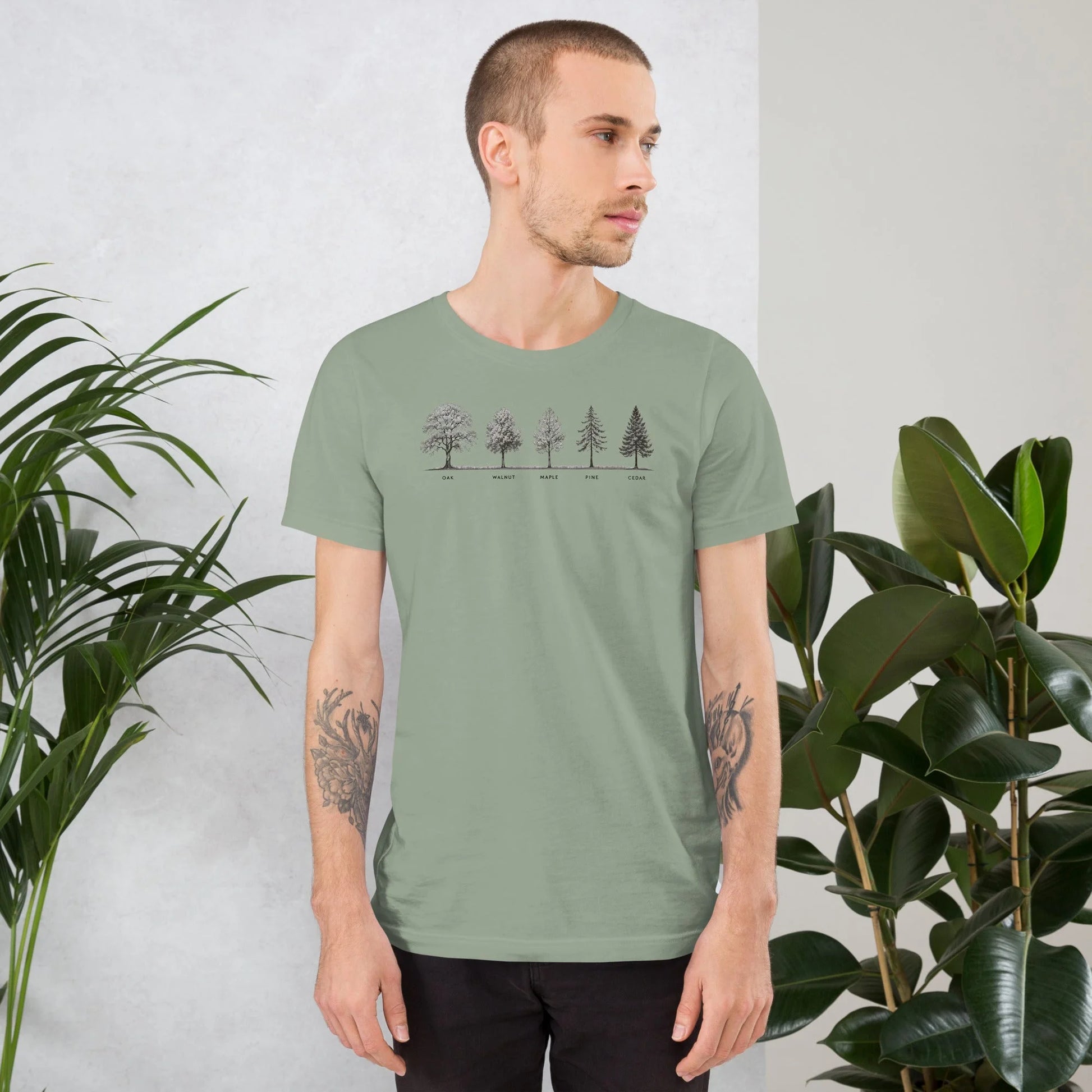 Timberline – Botanical Tree Lineup T-Shirt for Makers & Nature Lovers - T-Shirt in Solid White Blend